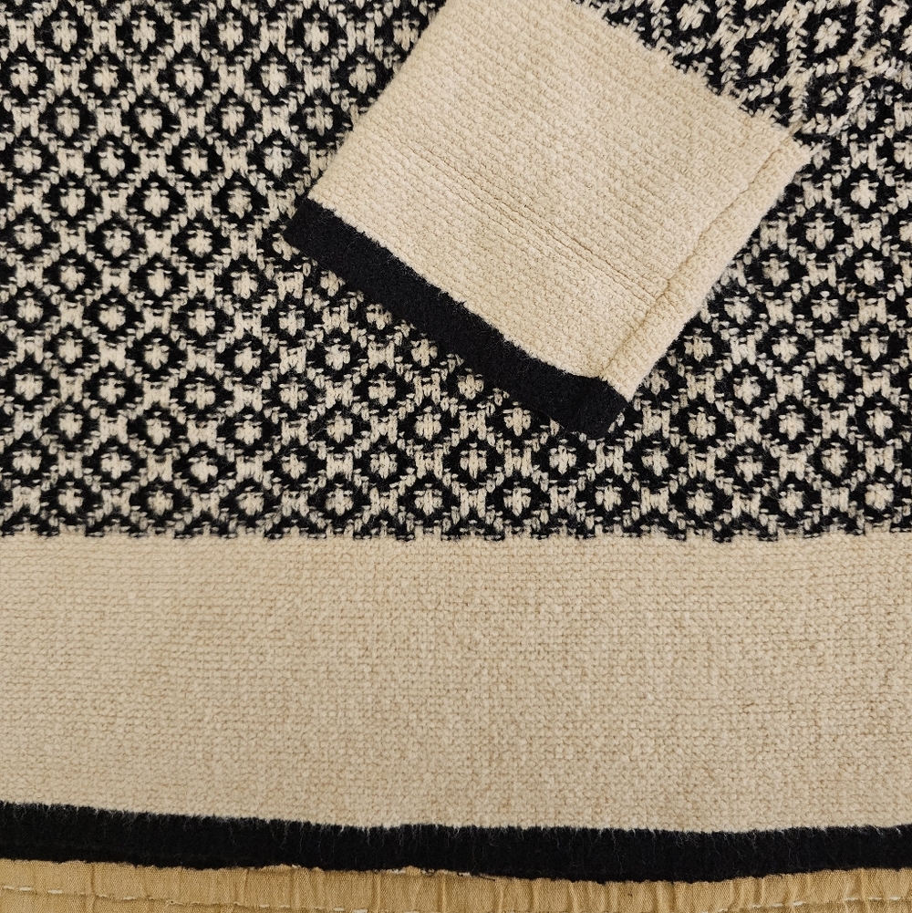 J. Jill‎ Mock Neck Sweater Black Cream Geometric Print Split Side Drop Shoulder - Picture 3 of 9